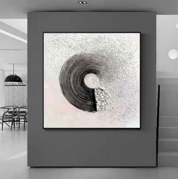 150の主題の芸術作品 Painting - パレットナイフウォールアートミニマリズムによる厚塗り丸い黒い円